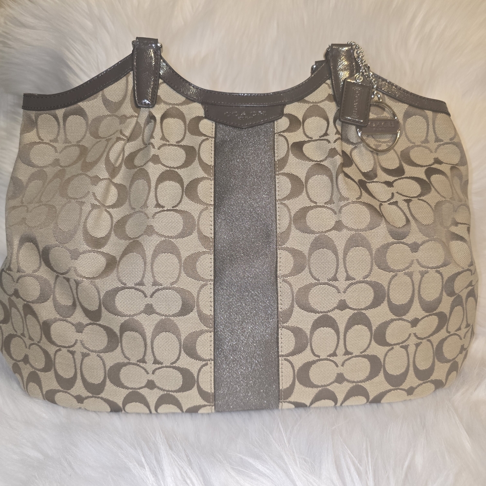 Coach Beige and Brown Signature Shoulder Bag